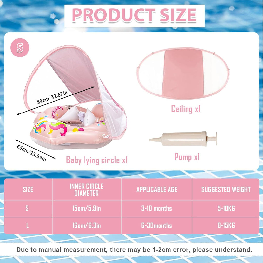 MeYuxg Baby Schwimmring mit Sonnendach,Niedliches Schwimmring Baby Float mit Sicherheitssitz und Luf