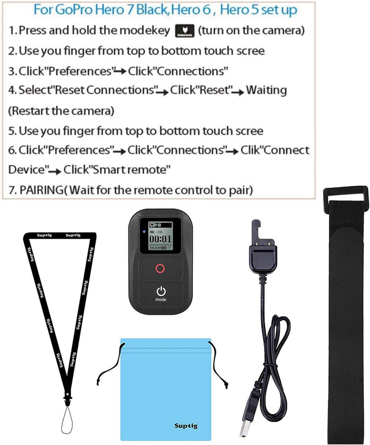 Suptig Kabellose Fernbedienung für GoPro Hero 8 Hero 7 Black, Hero 6 Black, Hero 5, Hero 5 Session,