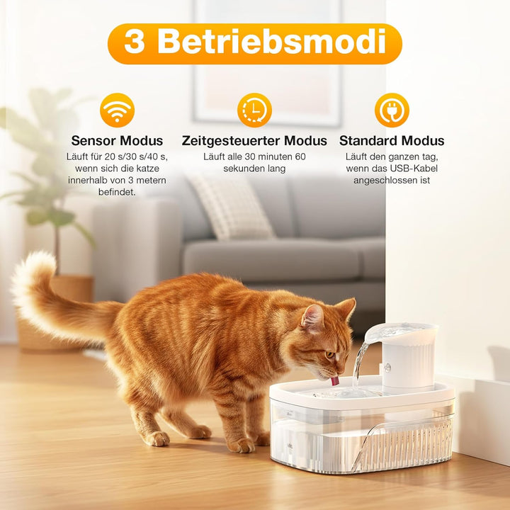 2.5L Katzenbrunnen, 2200mAh Katzenbrunnen Kabellos, Trinkbrunnen für Katze Kabellos mit Bewegungsmel