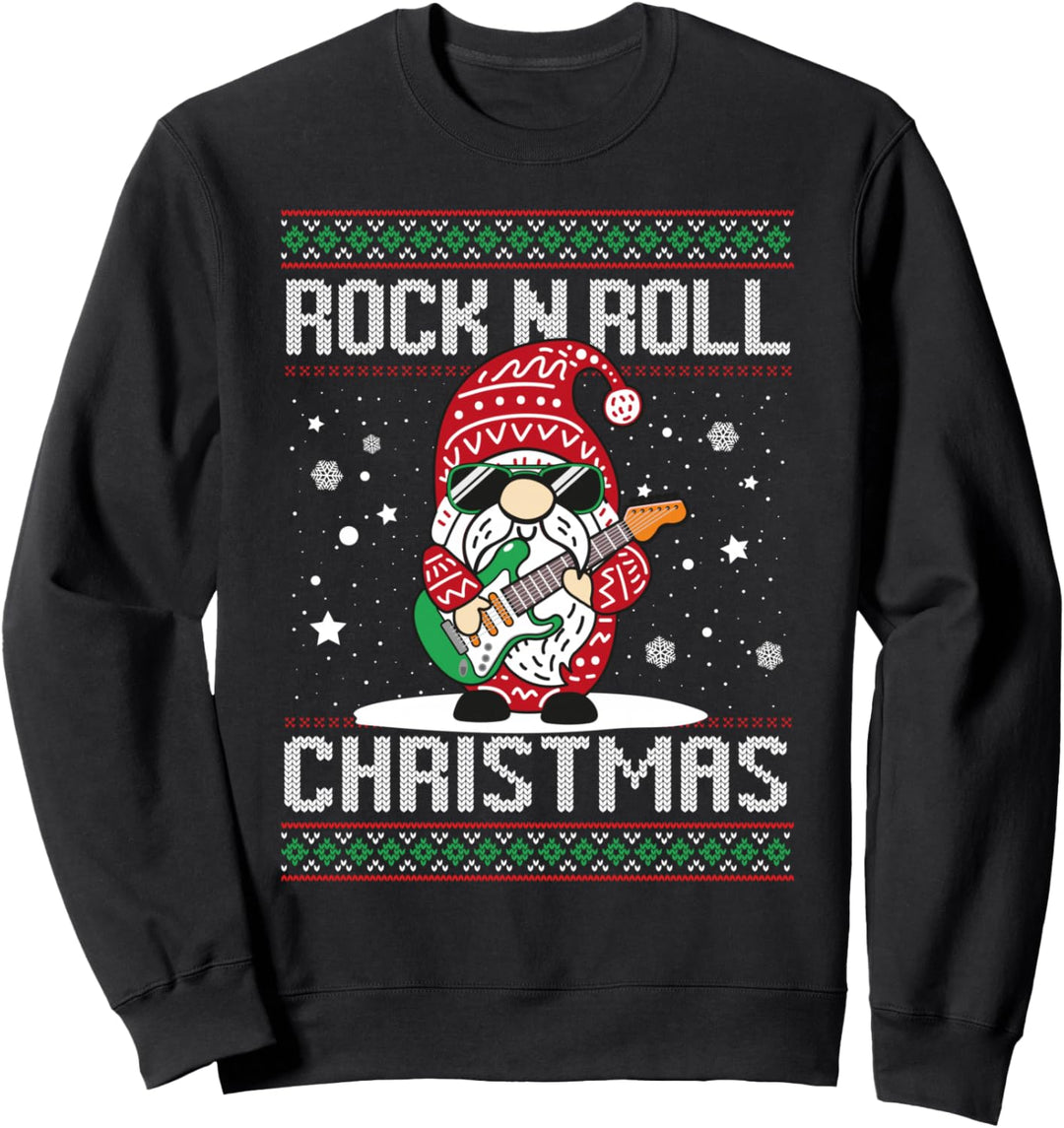 Gitarristen-Wichtel, Weihnachtsmann-Gitarre, Rock n Roll Xmas Ugly Christmas Sweatshirt