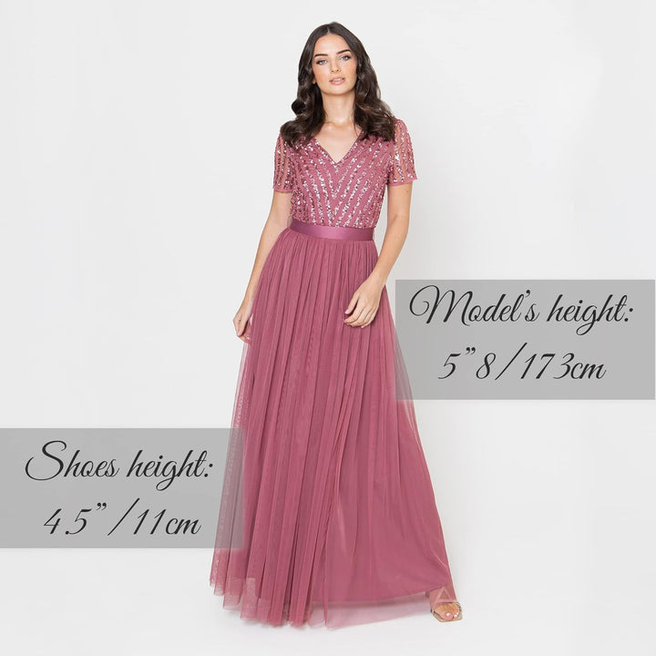 Maya Deluxe Damen Ballkleid Abendkleid V-Ausschnitt Maxi Länge Pailletten Kurze Ärmel für Hochzeit G