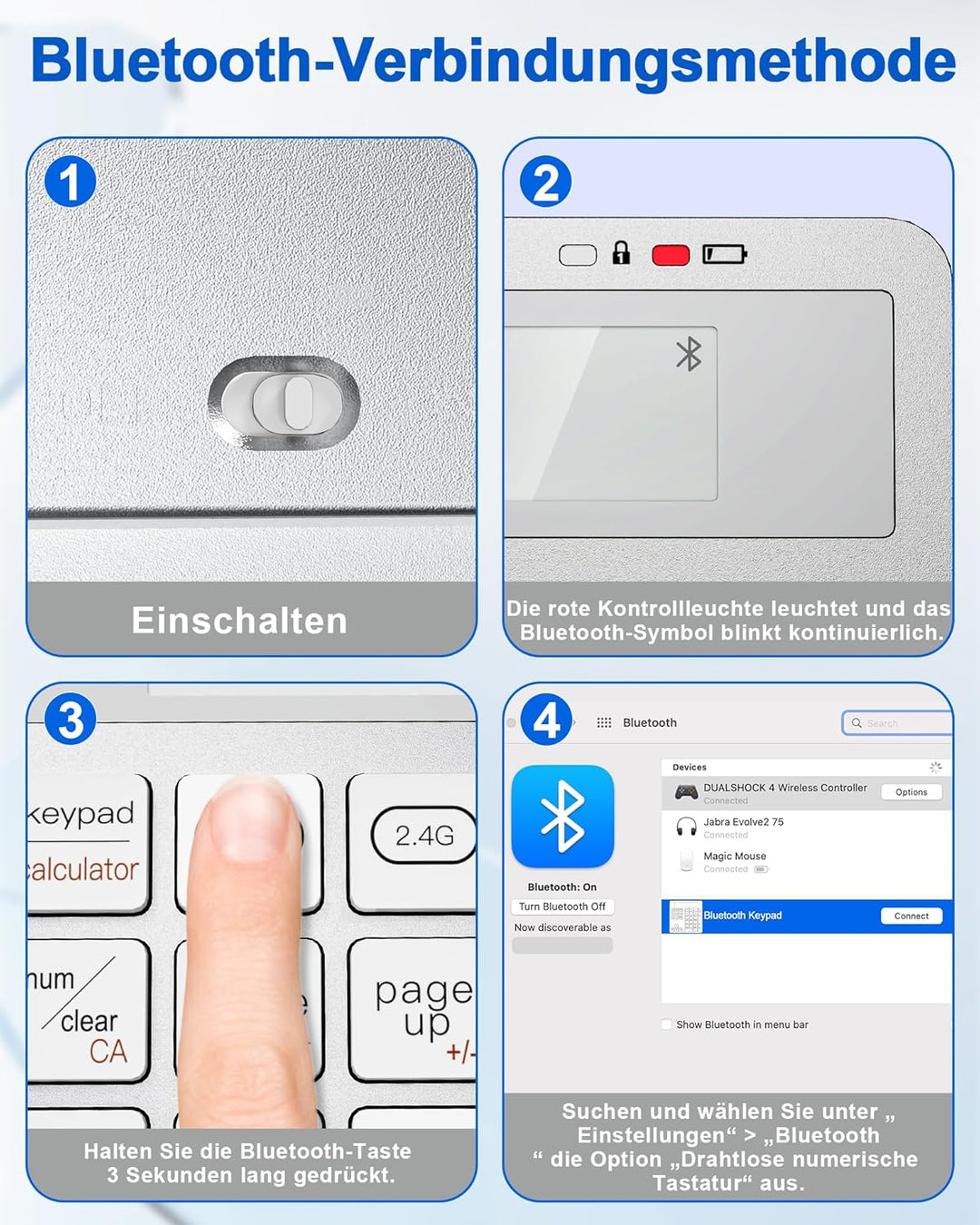 Numpad Bluetooth - Dual Mode Ziffernblock Kabellos Bluetooth & 2,4G mit Taschenrechner, 34 Tasten Ka