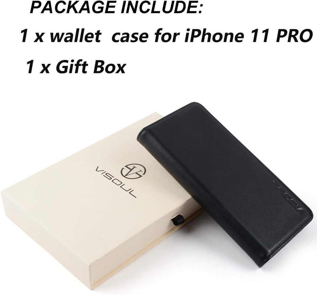 Brieftasche Handyhülle für iPhone 11 Pro,echtes Leder Flip Folio Book Handytasche Stand Cover Hülle