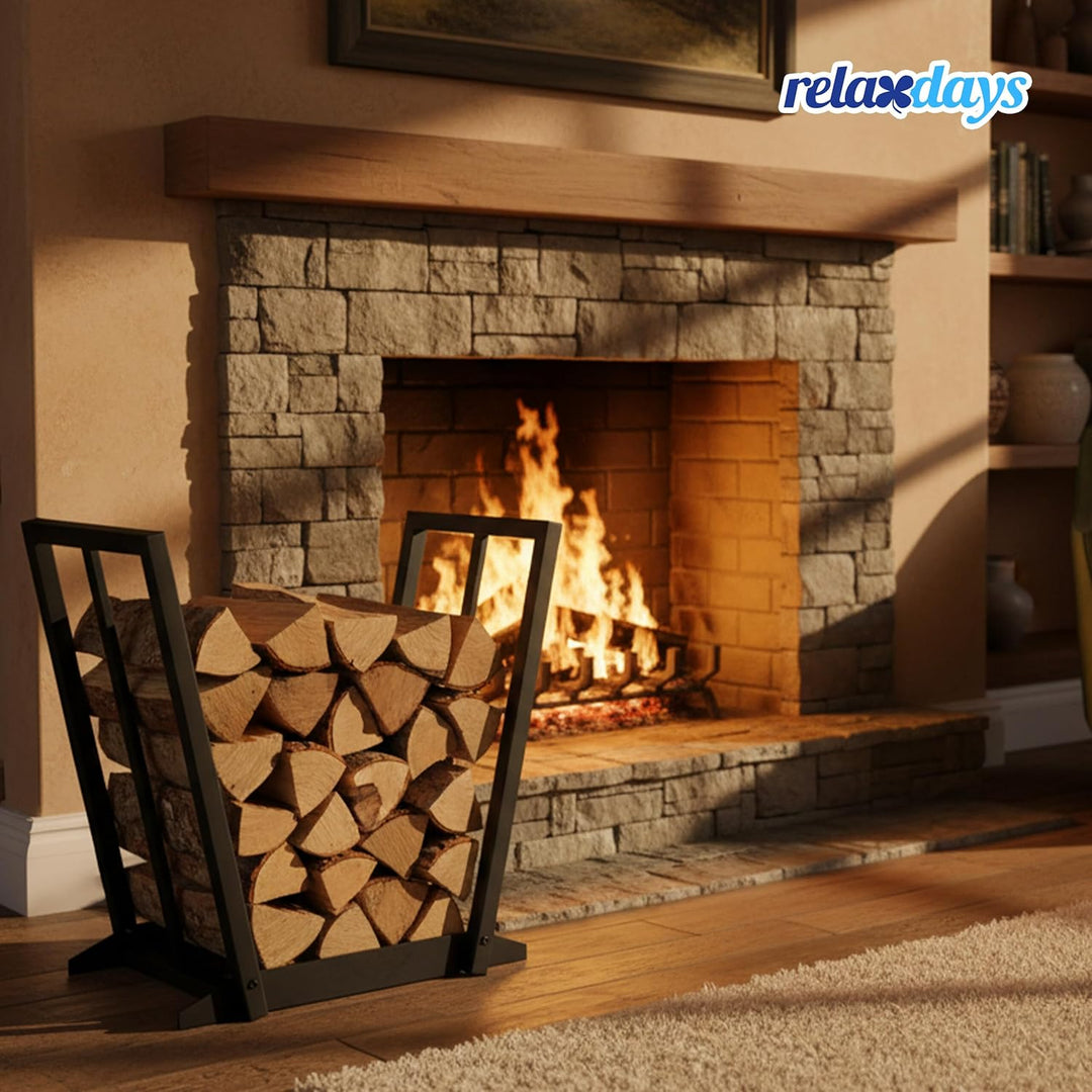 Relaxdays Kaminholzregal, Metall, HBT: 55,5 x 62 x 35 cm, Brennholzregal für Feuerholz, Stapelholz,