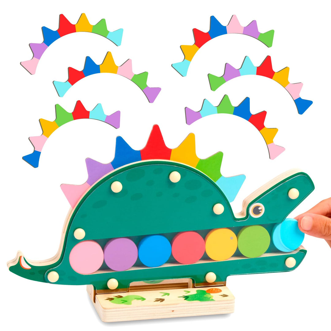 Nene Toys Hungriger Dino, Montessori Holzspielzeug ab 2 Jahren, Farben-Sortierspiel für Kleinkinder,