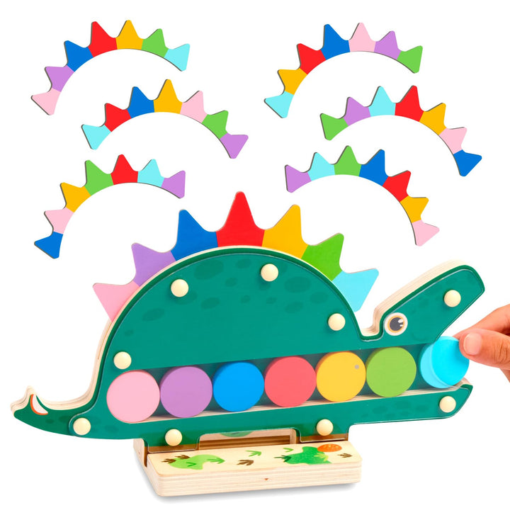 Nene Toys Hungriger Dino, Montessori Holzspielzeug ab 2 Jahren, Farben-Sortierspiel für Kleinkinder,