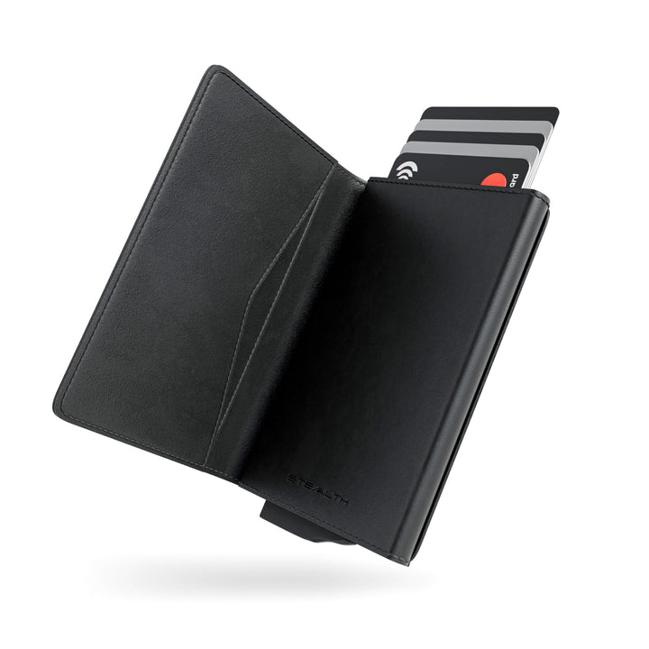 Stealth Wallet – Minimalistische Schlanke Leichte Pop-Up Kartenhalter – Kontaktlos Geschützte Sicher