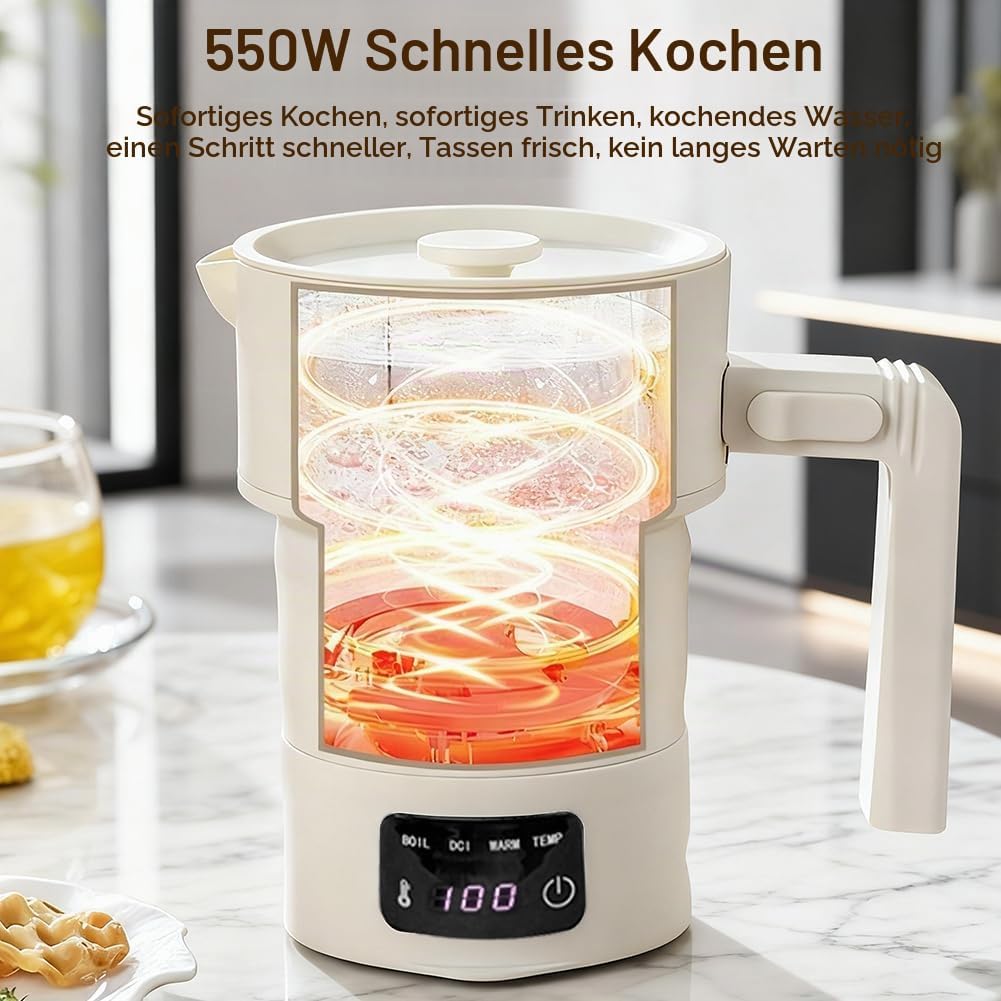 Klein Faltbarer Wasserkocher 0.6L - Camping Wasserkocher Faltbar,Reisewasserkocher Faltbar mit Schut