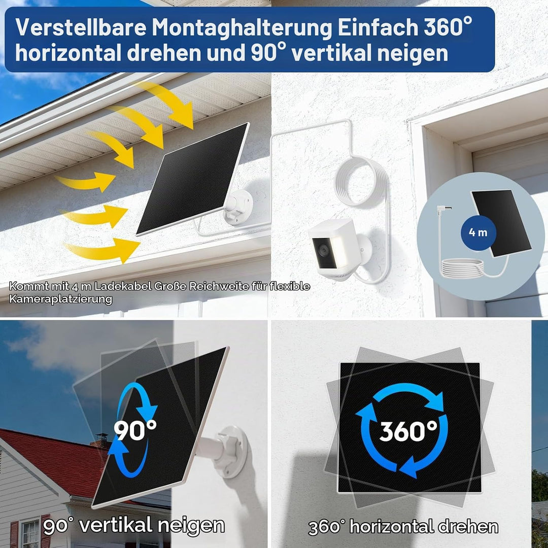 Solarpanel für Ring Kamera, 3W Solarpanel Build-in 4000mAh Akku kompatibel mit Ring Spotlight Cam/Pr