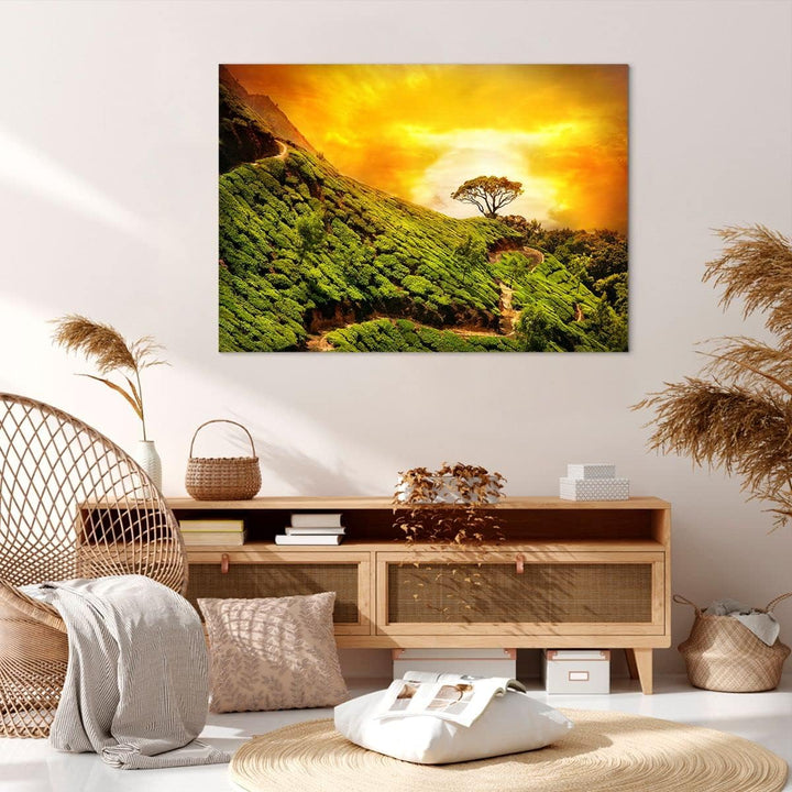 ARTTOR Bilder auf Leinwand 100x70cm Leinwandbild Berg Baum Pfad Hügel Gross Wanddeko Bild Schlafzimm