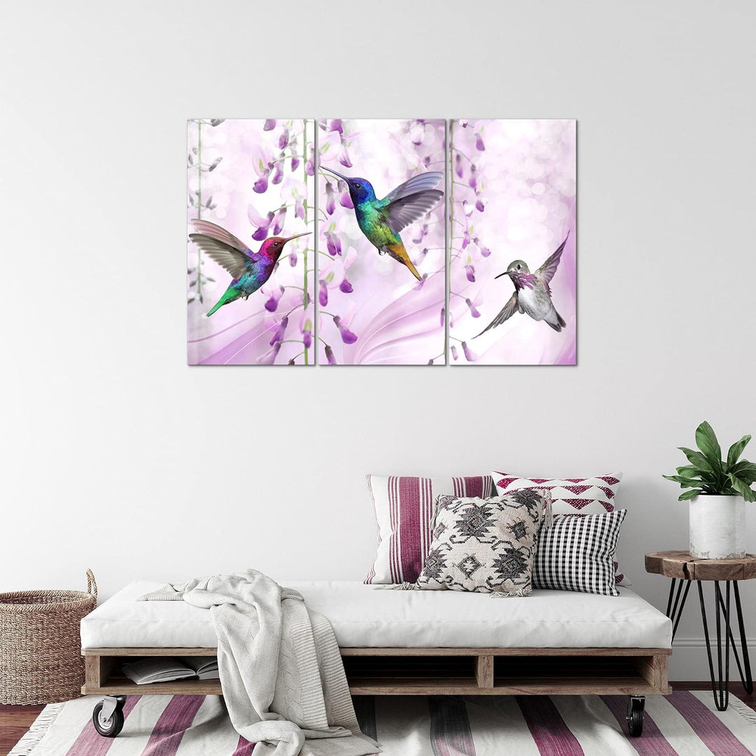 Runa Art Wandbilder Blumen Vogel Bild XXL Wohnzimmer Schlafzimmer Rosa Kolibri Abstrakt 120 x 80 cm