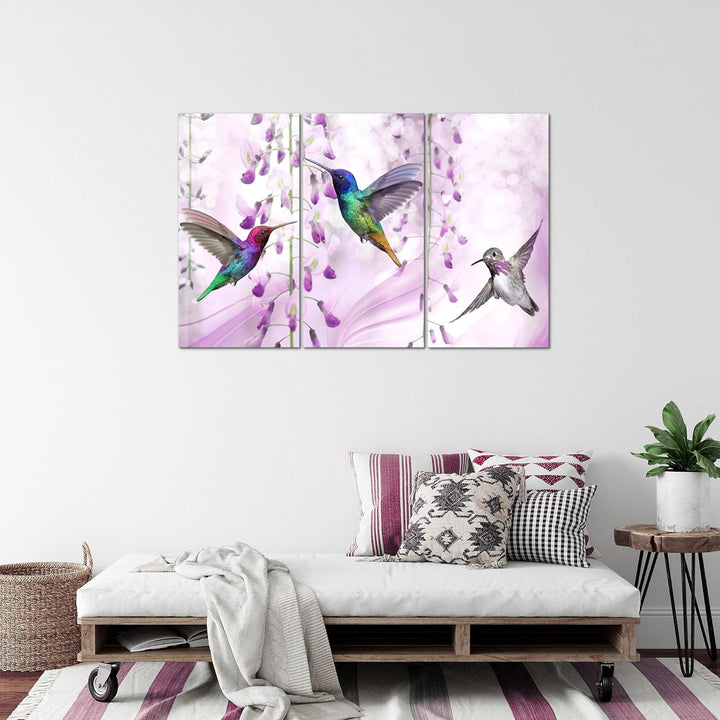 Runa Art Wandbilder Blumen Vogel Bild XXL Wohnzimmer Schlafzimmer Rosa Kolibri Abstrakt 120 x 80 cm