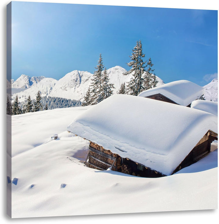 Pixxprint Berghütten in den Alpen als Leinwandbild/Grösse: 70x70 cm/Wandbild/Kunstdruck/fertig bespa