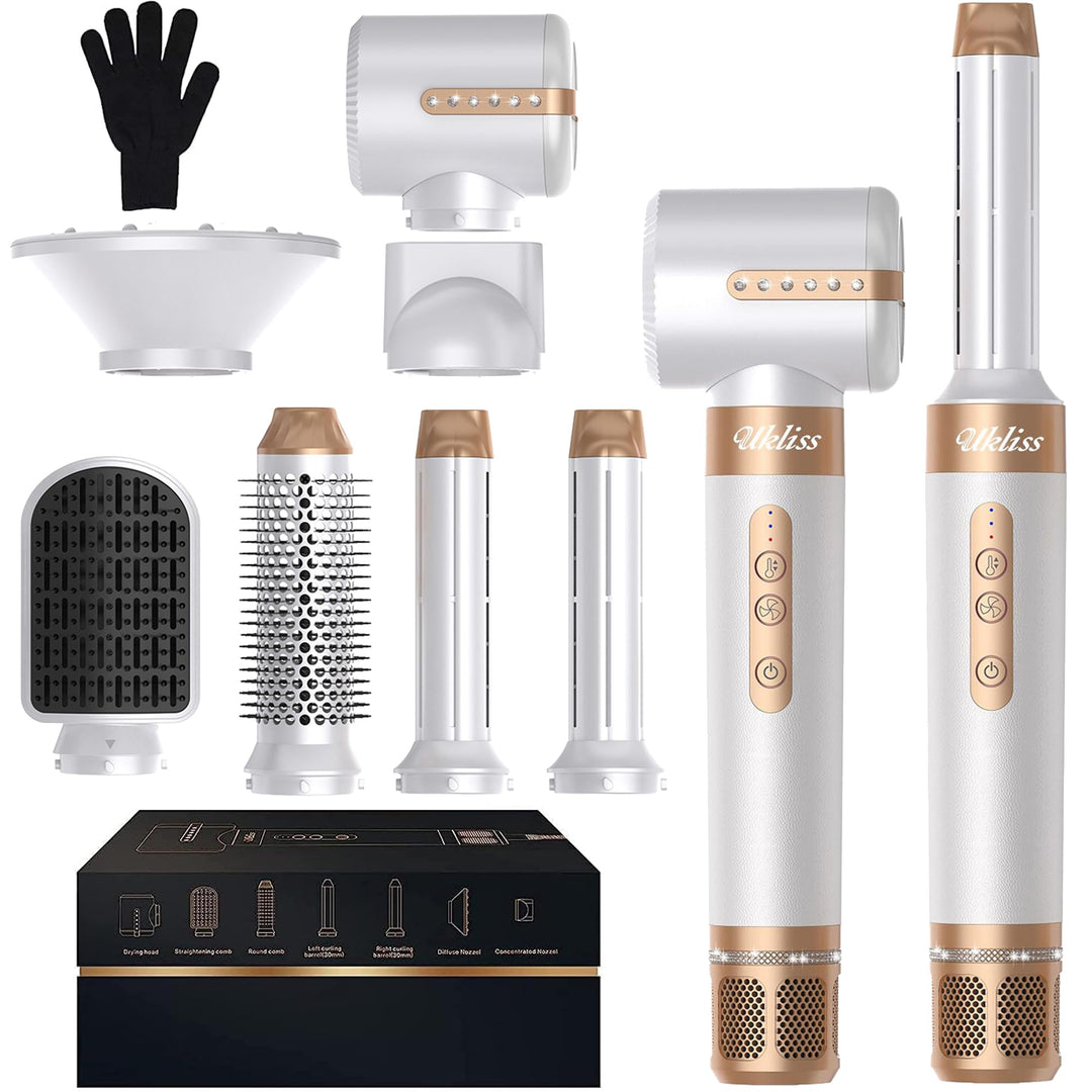 UKLISS Hairstyler Pro 7 in 1, Hot Air Brush &amp; Hair Dryer Set with Hair Dryer, Airflow Curling Iron A