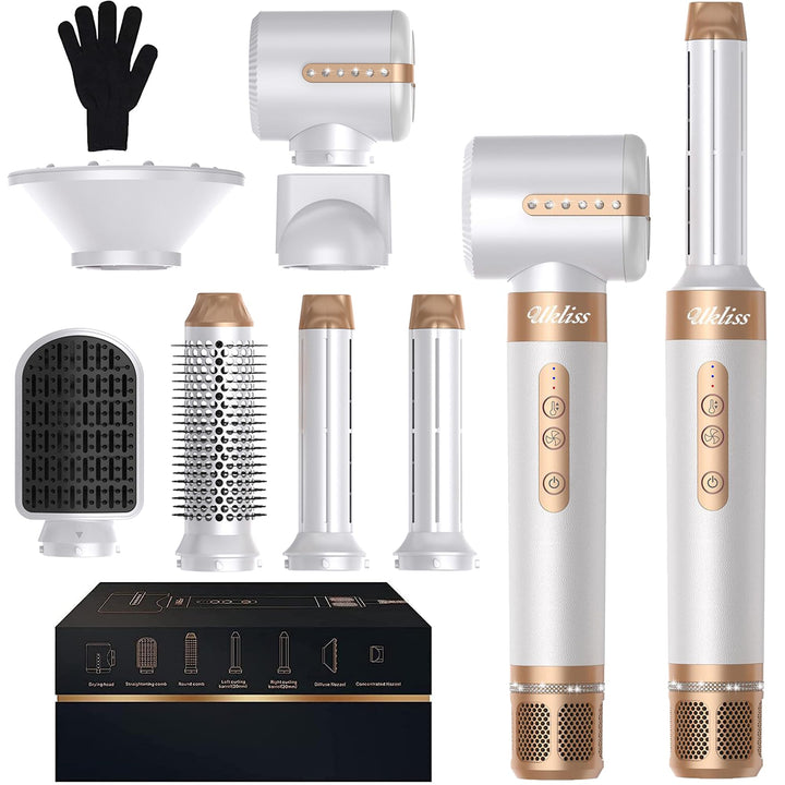 UKLISS Hairstyler Pro 7 in 1, Hot Air Brush &amp; Hair Dryer Set with Hair Dryer, Airflow Curling Iron A