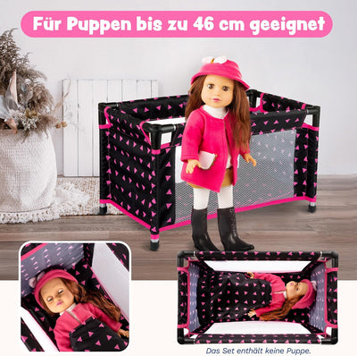 Kinderplay Puppenbett | Puppen Bett Spielzeug - Puppenreisebett für Baby Born | Baby Annabell Puppen