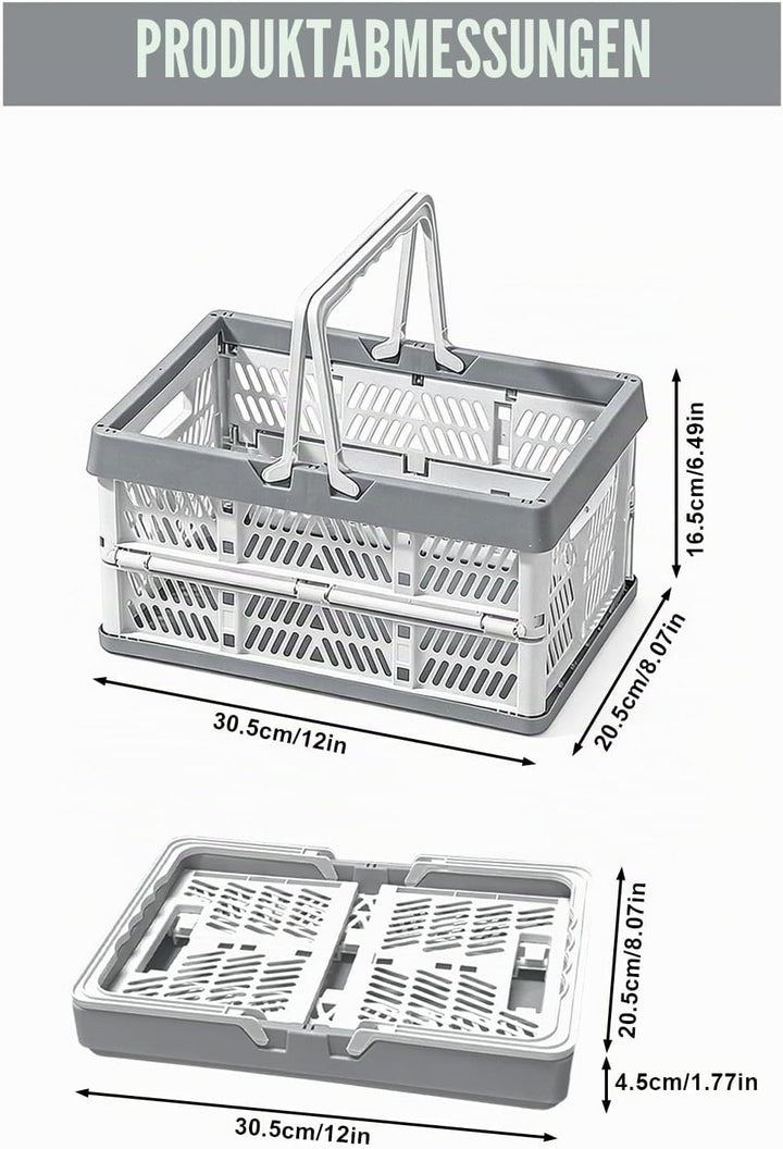 Klappkorb Faltbar, 2er Set Klappbox Klein mit Henkel 10 L Grau, Multifunktionaler Aufbewahrungskorb