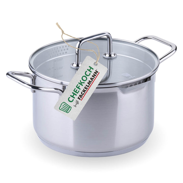 Fackelmann Chefkoch Kochtopf mit Glasdeckel Ø20cm & 3.6L Nürnberg – Aus Premium Edelstahl mit Alumin