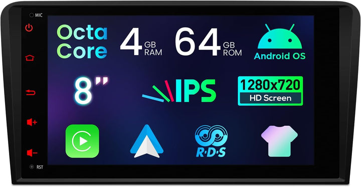 XTRONS 8 Zoll IPS HD Bildschirm Android 14 Autoradio Octa Core 4GB 64GB Eingebautes 4G DSP Car Play