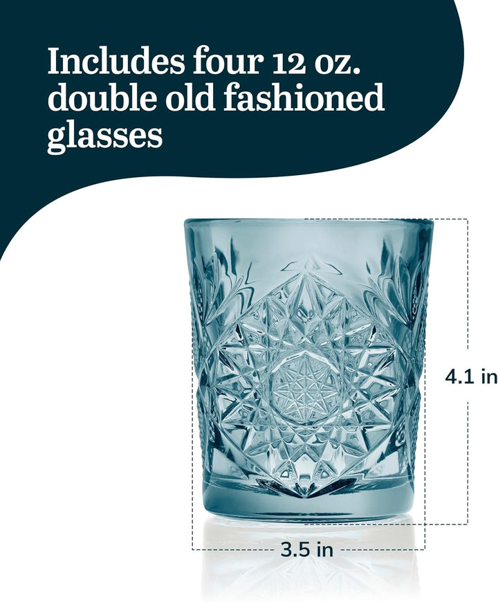 Libbey Hobstar Double Old Fashioned Gläser, 340 ml, Blau, 4 Stück, Blau