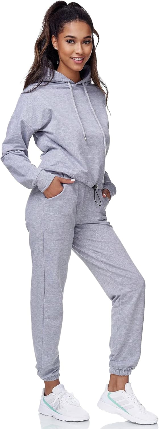 Tazzio Damen Jogginganzug Trainingsanzug Sport Freizeit Hoodie & Jogginghose F200 S Grau, S Grau