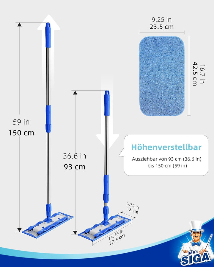 MR.SIGA Professionelle Mikrofaser-Wischmop Bodenwischer Reinigung für Hartholz-, Laminat-, Fliesenbo