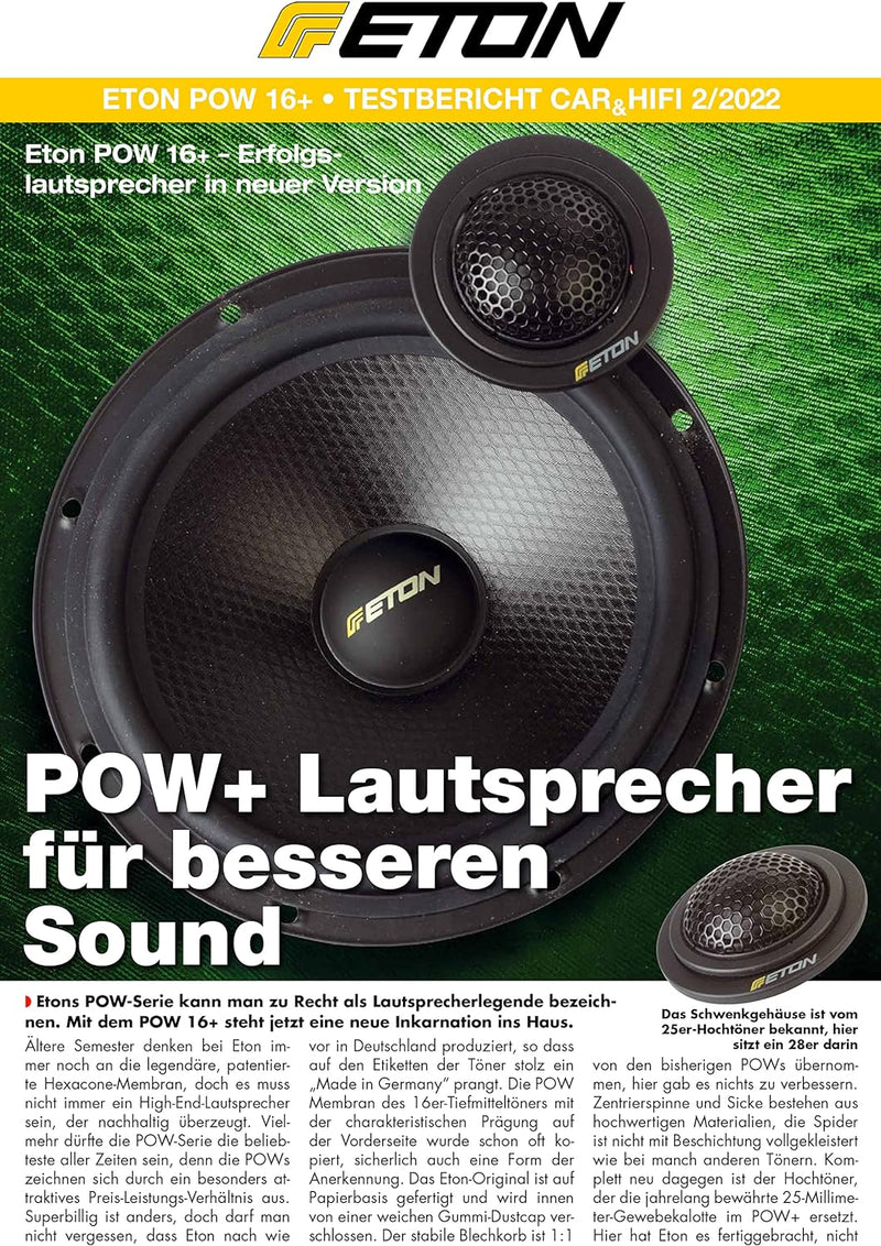 ETON POW 16+ – 16,5 cm / 6,5 Zoll 2-Wege Komponenten System, Auto Lautsprecher Made in Germany, 100