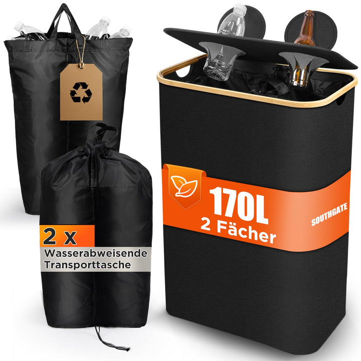 SOUTHGATE Pfandflaschen Sammelbehälter 2 Fächer, 170L Pfandbehälter, Leergut & Altglas Aufbewahrung