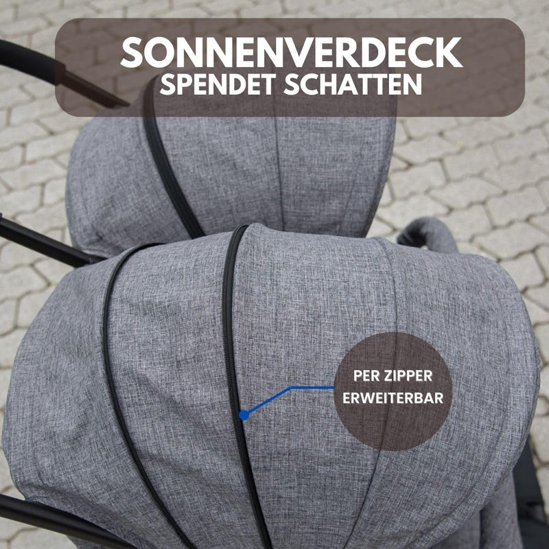 ABC Design Zwillingsbuggy Twin - Circle Line mit Liegefunktion (inkl. Regenverdeck) - Woven Graphite