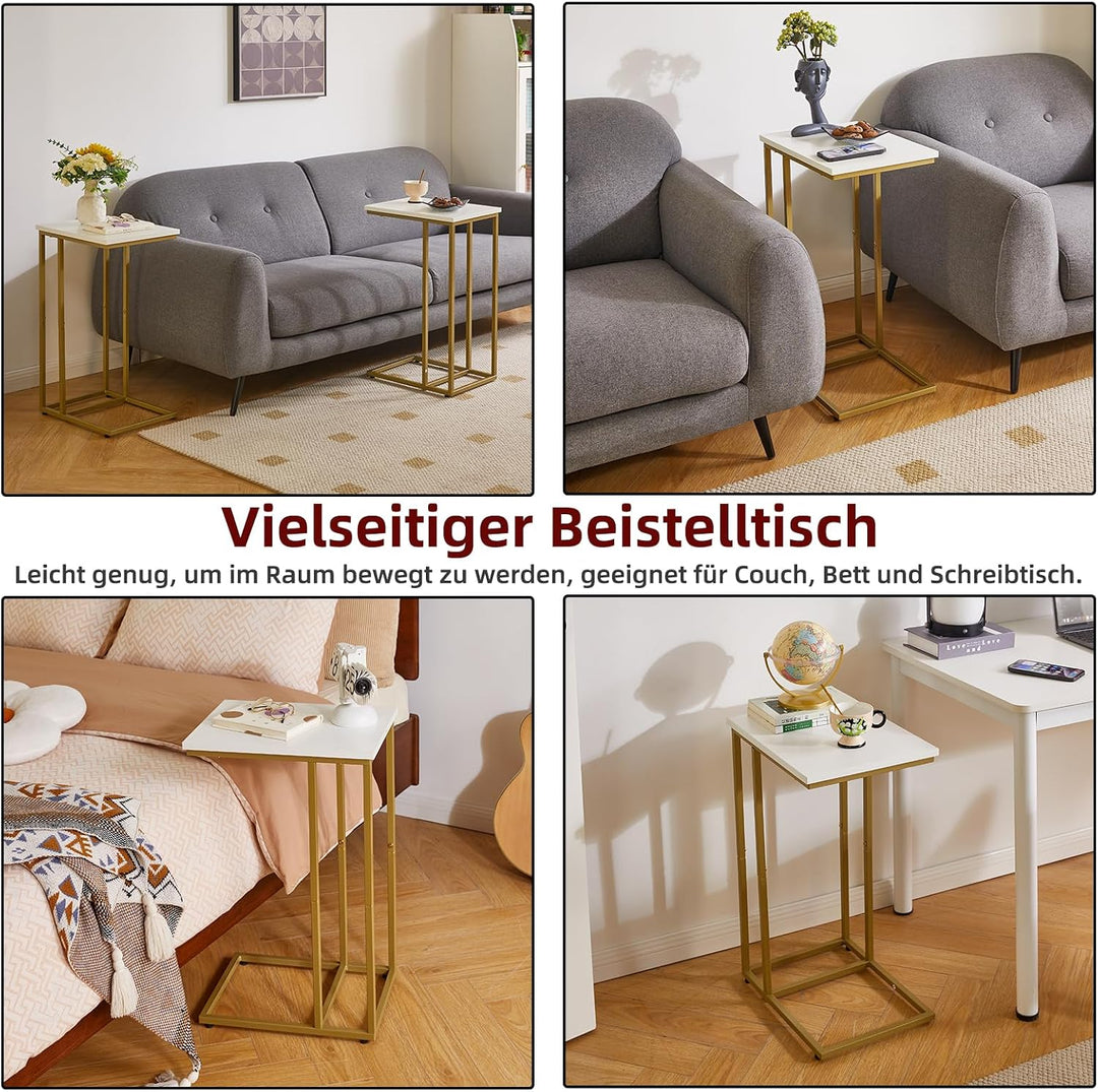 Aibiju 2er-Set Kleiner Beistelltisch für Laptop, Beistelltisch für Sofa, Couchtisch mit Metallrahmen