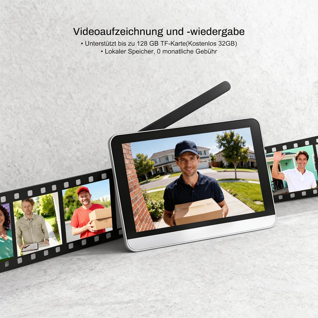 WLAN Kabellose Video Türsprechanlage mit 7 Zoll 1080p Touchscreen, Bewegungserkennung, Zwei-Wege Aud