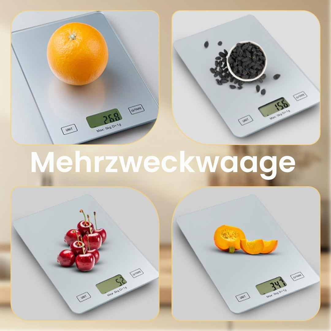 Küchenwaage Digital, digitale Küchenwaage bis zu 5 kg Tragkraft, Backwaage, klassisches Design, leic