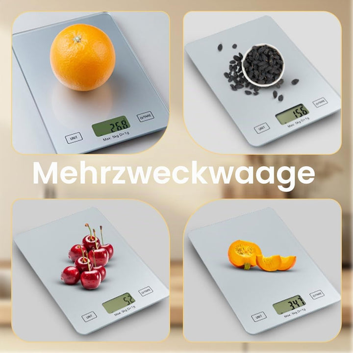 Küchenwaage Digital, digitale Küchenwaage bis zu 5 kg Tragkraft, Backwaage, klassisches Design, leic