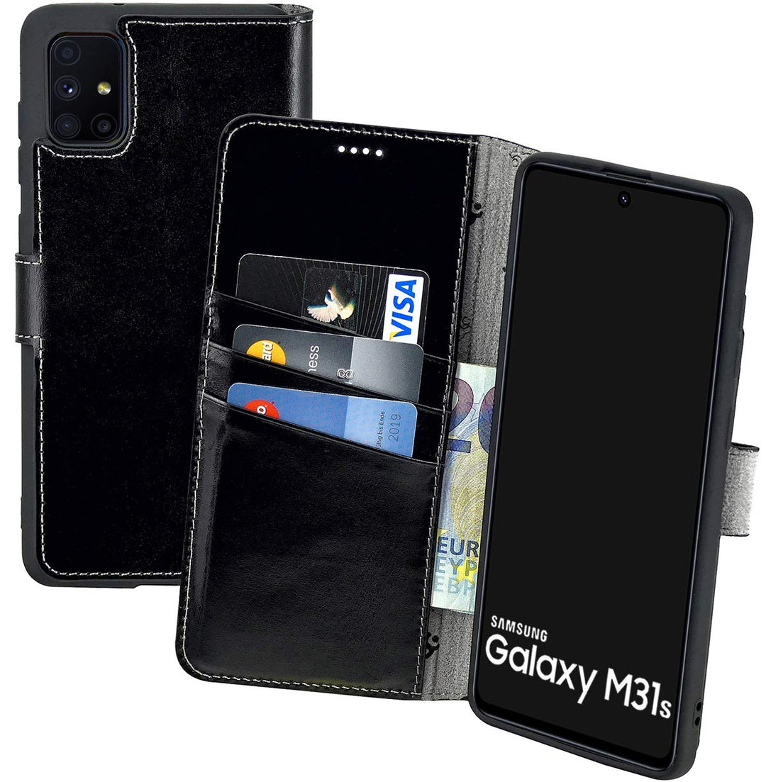 Suncase Book-Style Hülle kompatibel mit Samsung Galaxy M31s Leder Tasche (Slim-Fit) Lederhülle Handy
