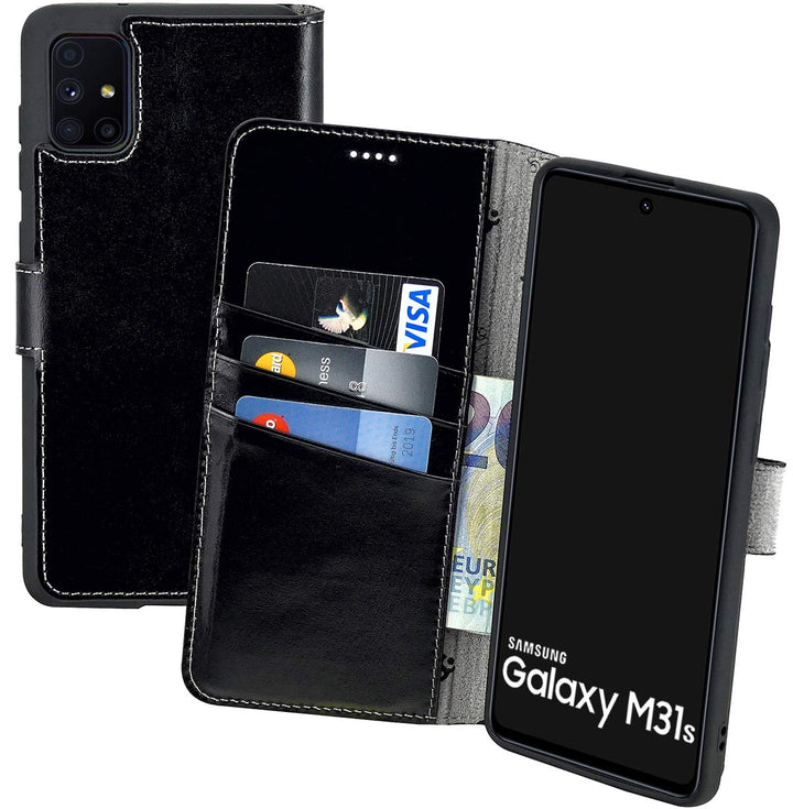 Suncase Book-Style Hülle kompatibel mit Samsung Galaxy M31s Leder Tasche (Slim-Fit) Lederhülle Handy
