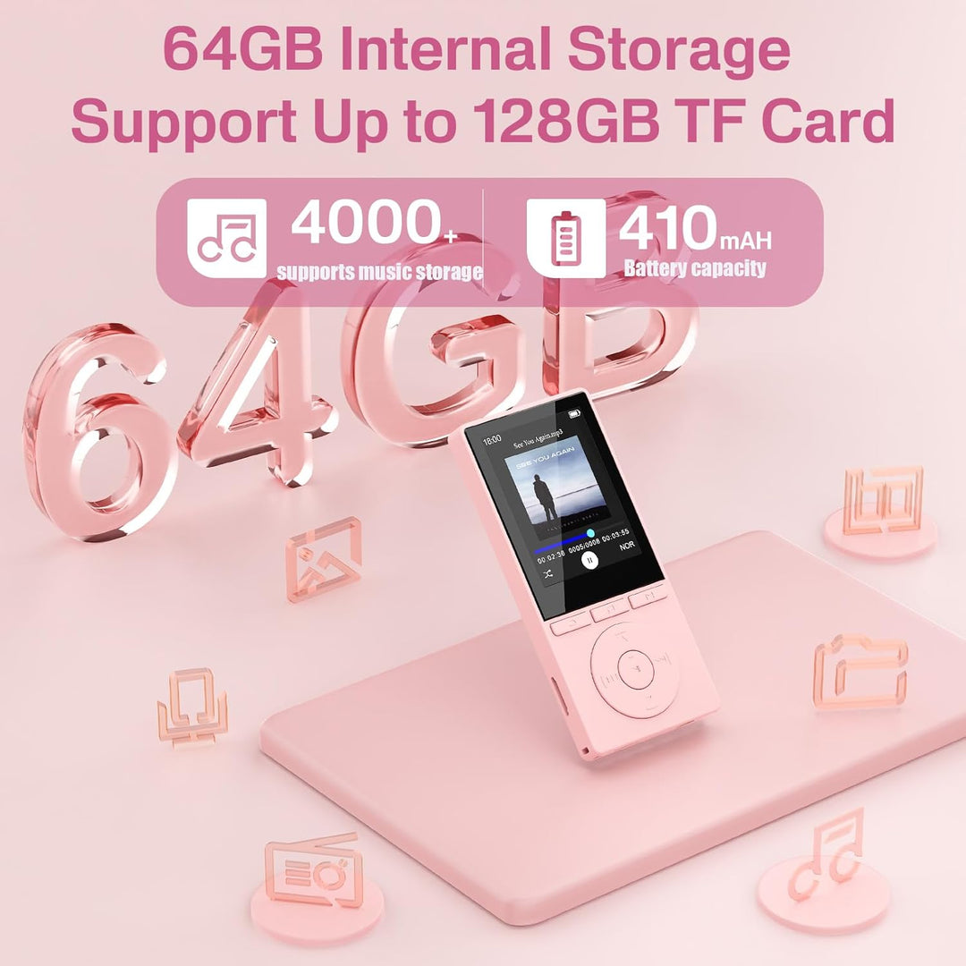 64GB MP3 Player with Bluetooth 5.3, Music Player with HiFi Sound for Sports Runners, 2.4" Screen MP3