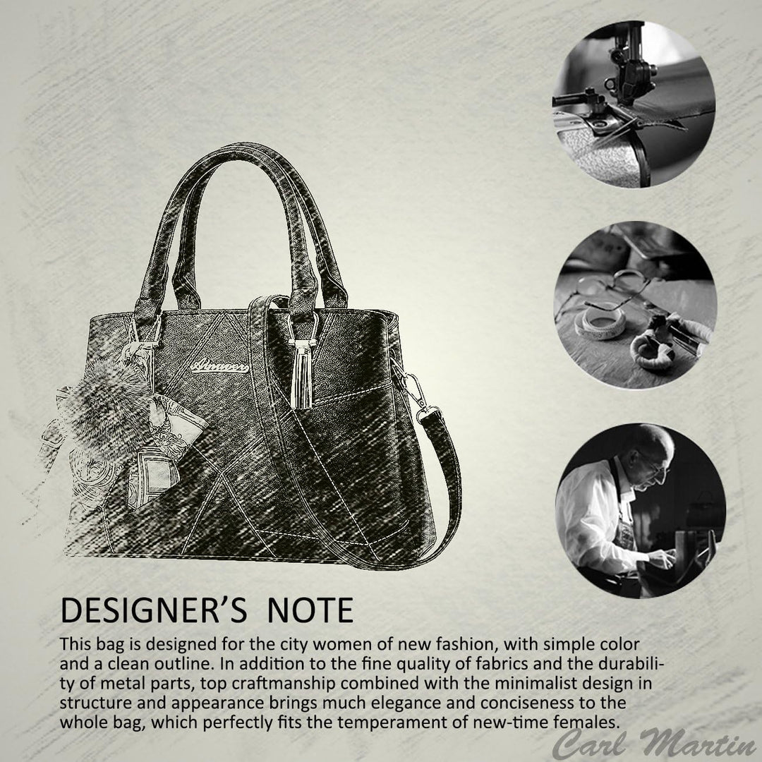 NICOLE&DORIS Modische Damen Handtasche aus Kunstleder Schwarz, Schwarz