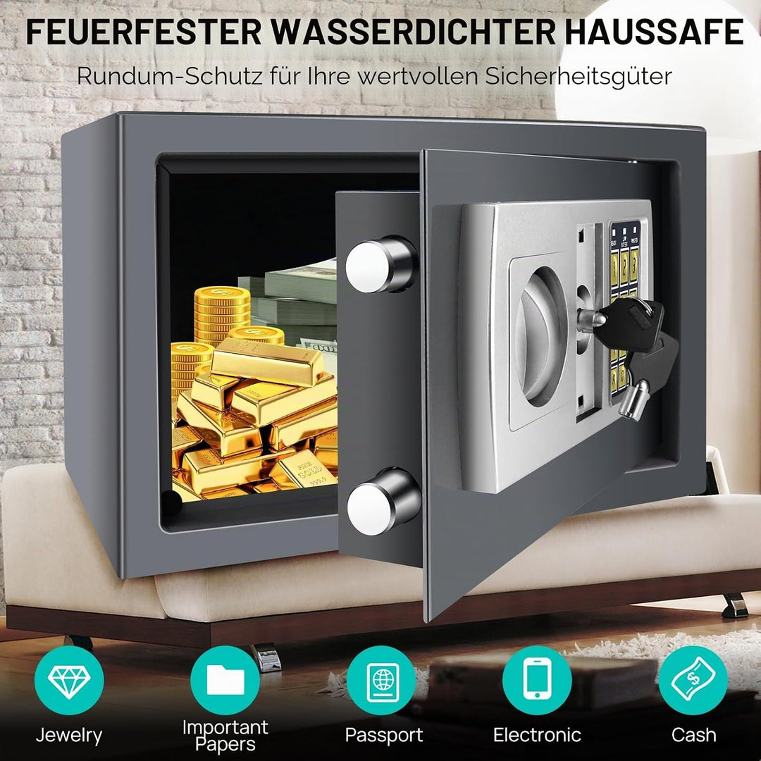 Safe Klein 31x20x20cm Feuerfest Zahlenschloss 2x Notschlüssel Digital Elektronischer Tresor Stahltre