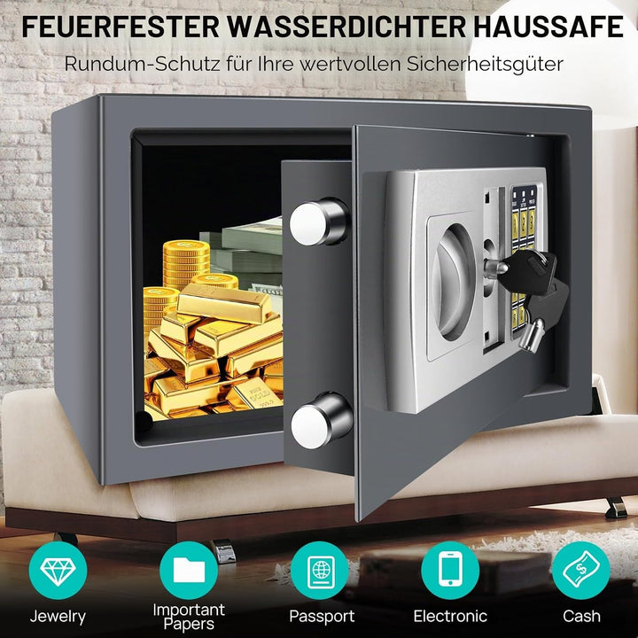 Tresor Feuerfest Wasserdicht Möbeltresor mit Zahlenschloss und 2 Schlüssel Eisenstahl Safe Wandtreso