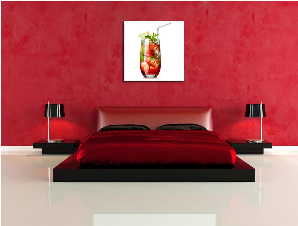 Pixxprint Leckerer Erdbeercocktail mit Zitrone und Minze, Format: 70x70 auf Leinwand, 70x70