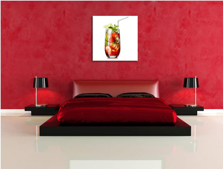 Pixxprint Leckerer Erdbeercocktail mit Zitrone und Minze, Format: 70x70 auf Leinwand, 70x70