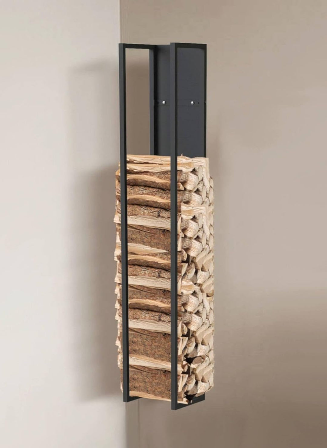 DanDiBo Kaminholzregal Innen Metall Schwarz Kaminholzständer mit Rückwand an der Wand Hängend Holzko