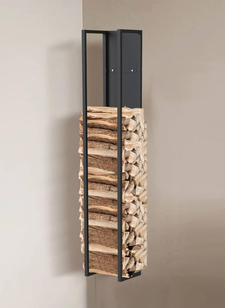 DanDiBo Kaminholzregal Innen Metall Schwarz Kaminholzständer mit Rückwand an der Wand Hängend Holzko
