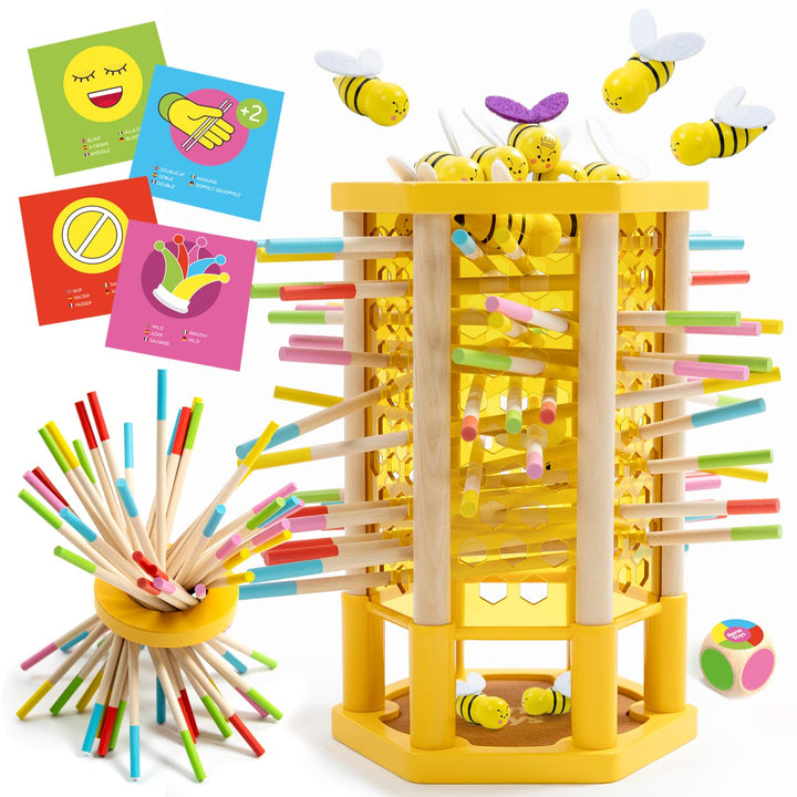 Nene Toys BEEFALL, 4-in-1 Lernspiel mit Bienen, Montessori Spielzeug ab 3 Jahren mit bunten Stäben,