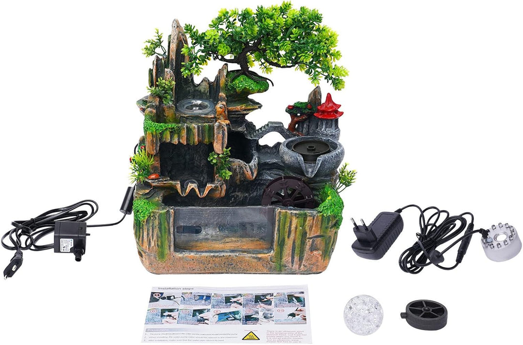 Zimmerbrunnen Wohnzimmer Wasserfall Tischbrunnen LED Desktop Bonsai Ornamente Grüne Pflanze Zimmerbr