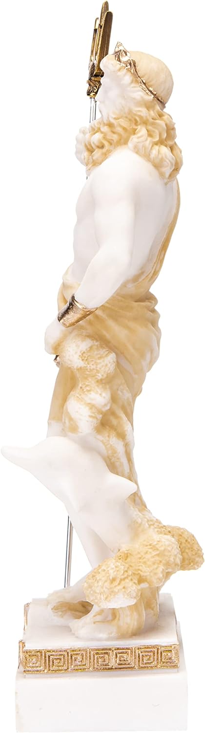 Poseidon Griechischer Gott des Meeres mit Dreizack Statue Figur Gold Alabaster 25,4 cm