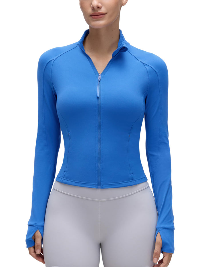 CRZ YOGA Damen Butterluxe Full Zipper Sport Jacke Zip Tasche Crop Running Laufjacke Gym Langarmshirt