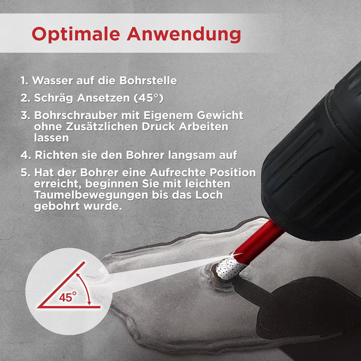 Fliesenbohrer Set 3tlg. 6, 8, 10 mm, M14 Premium – Diamantbohrer für harte Fliesen und Feinsteinzeug