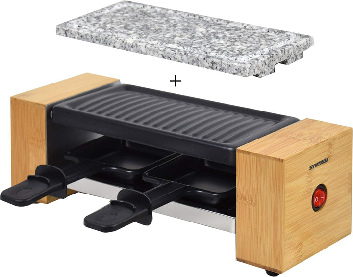 Syntrox Germany RAC-320W Biel Holzdesign Raclette mit antihaftbeschichteter Grillplatte und Naturste