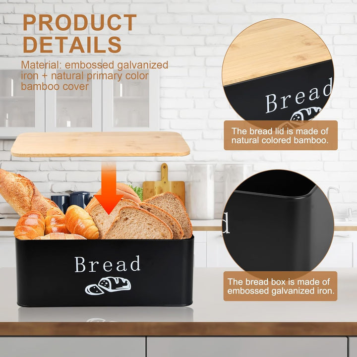 Joyan Brotkasten Metall mit Bambusdeckel als Schneidebrett - Grosse Brotbox für langanhaltende Frisc
